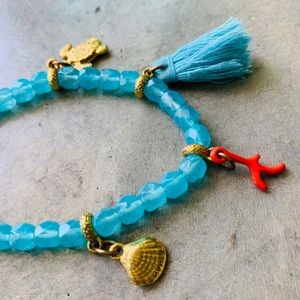 Jewelry - Aqua Blue Beaded Sea Life Charm Bracelet Jewelry - Aqua Blue Beaded Sea Life Charm Bracelet